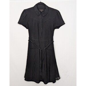 Ted Baker London 3/M Polkadot Silk Knee Length Dress Tie Waist Classy Button Up